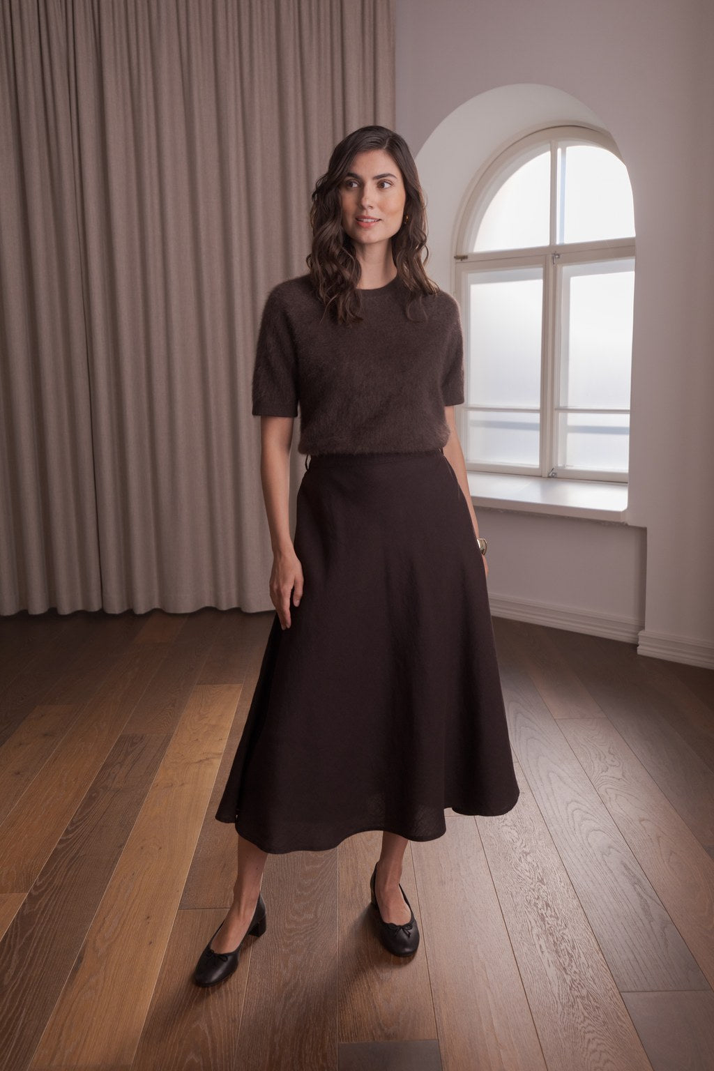 Liana Wide-hemmed Linen Skirt Dark Chocolate