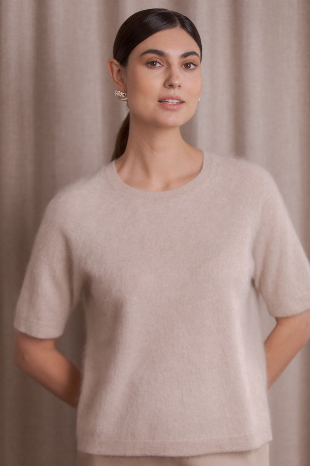Karlie Short Sleeve Cashmere Sweater Latte