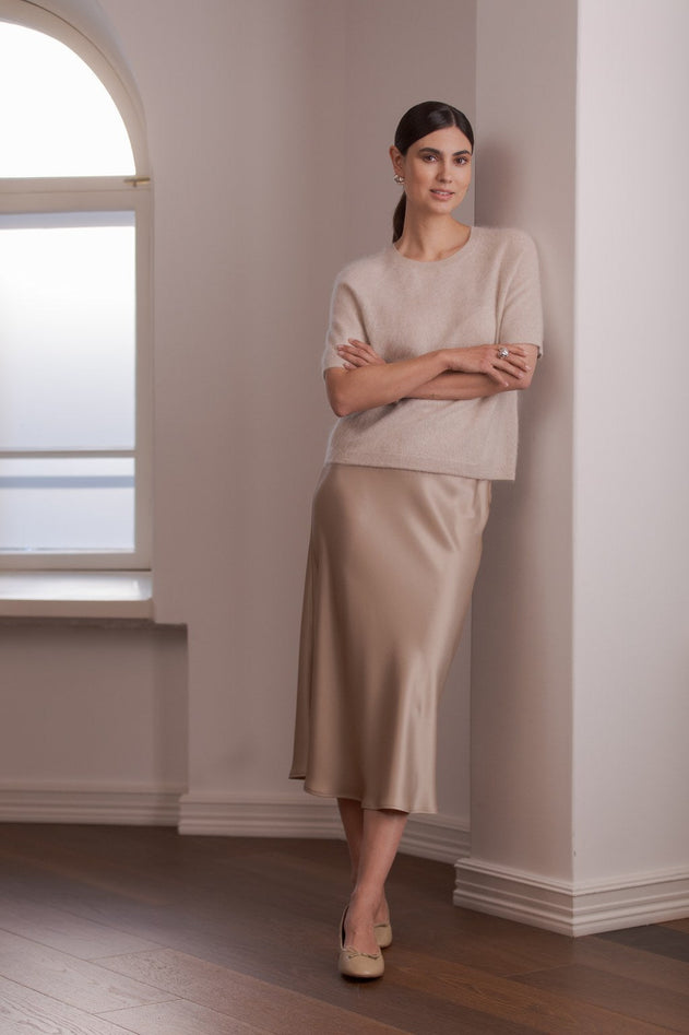 Tianna Midi Satin Skirt Latte