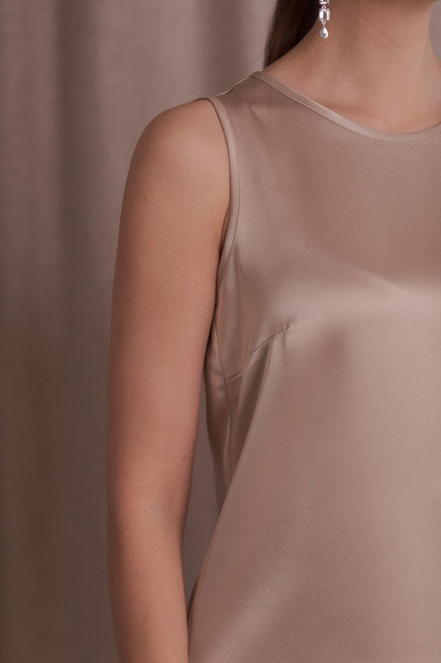 Tia Sleeveless Satin Top Latte