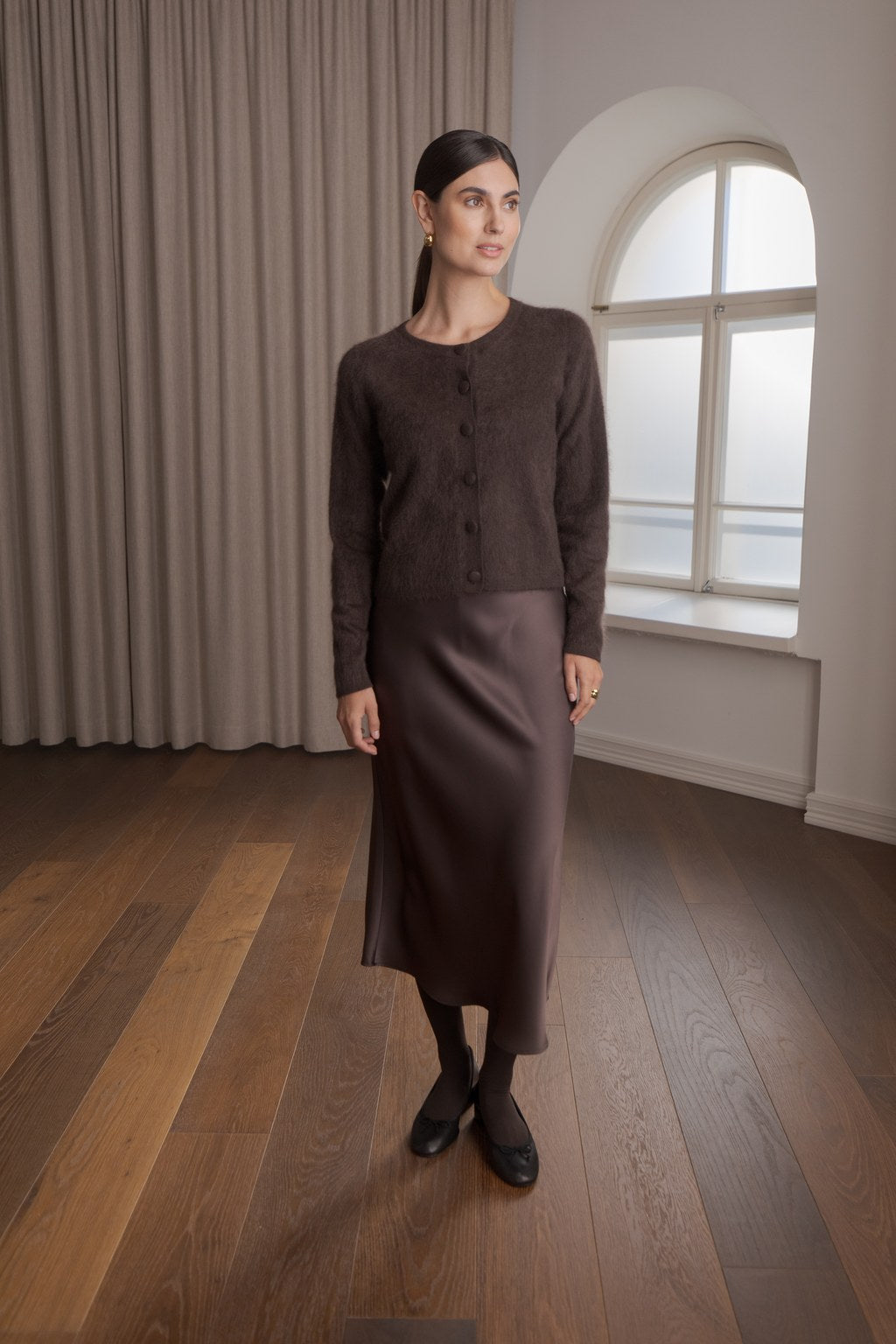 Long-sleeved Cashmere Cardigan Dark Chocolate