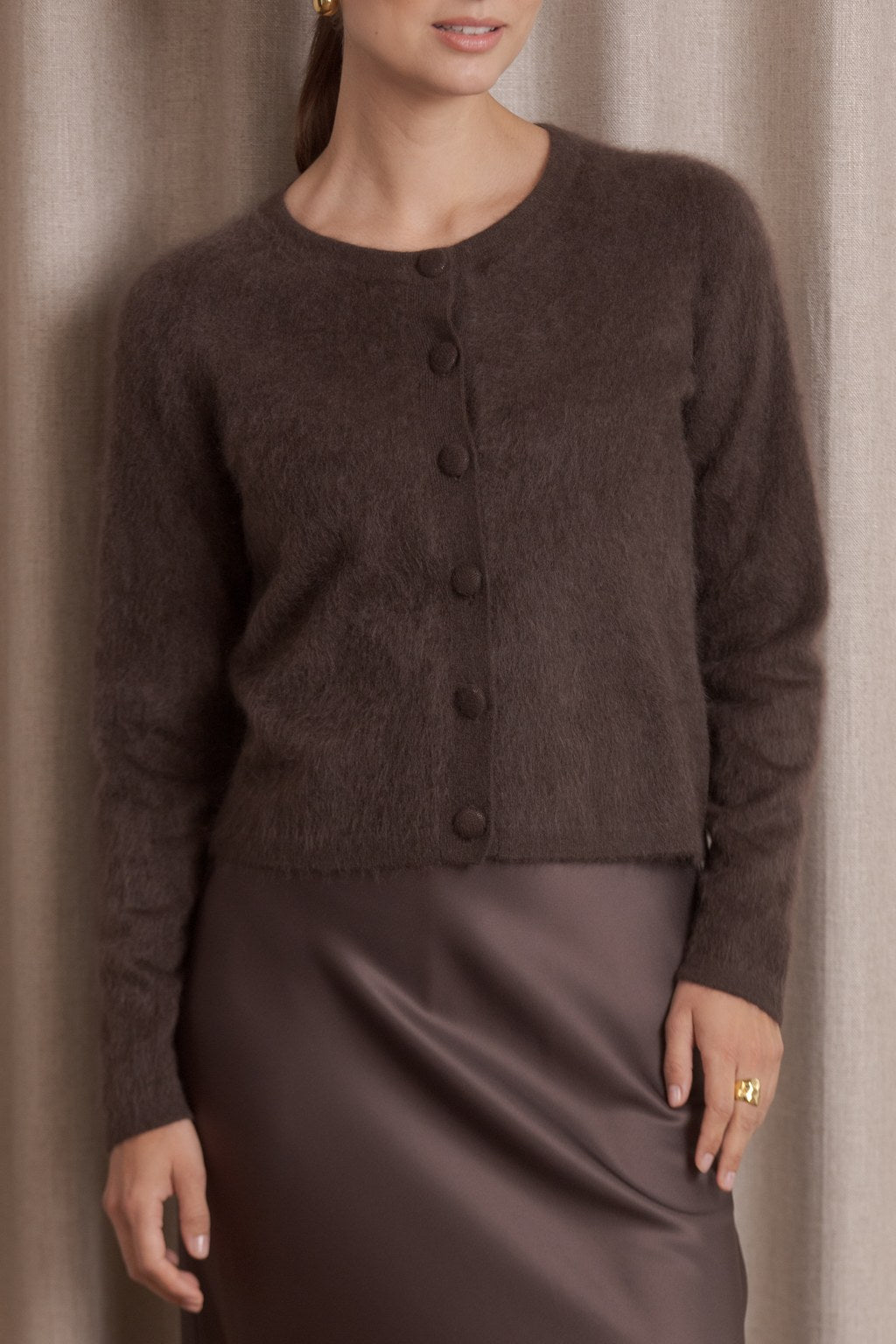 Long-sleeved Cashmere Cardigan Dark Chocolate