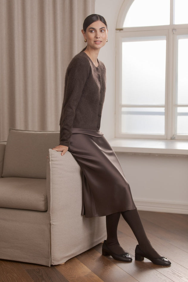 Tianna Midi Satin Skirt Dark Chocolate