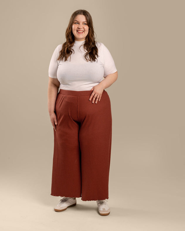 Ribbed Culottes Pants Mahogany