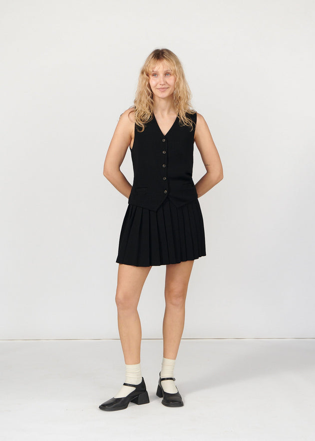 Piccolo Pleated Merino Mini Skirt Black