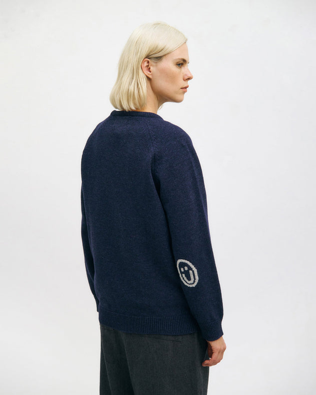 Smiling Knit Sweatshirt Blue Melange