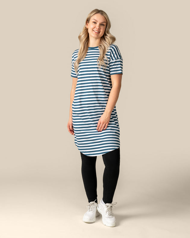 Toive T-Shirt Dress Petrol Stripe