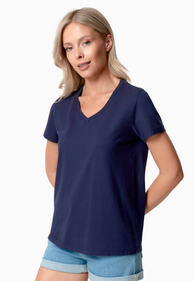 Tessa Basic V-Neck T-Shirt Navy Blue