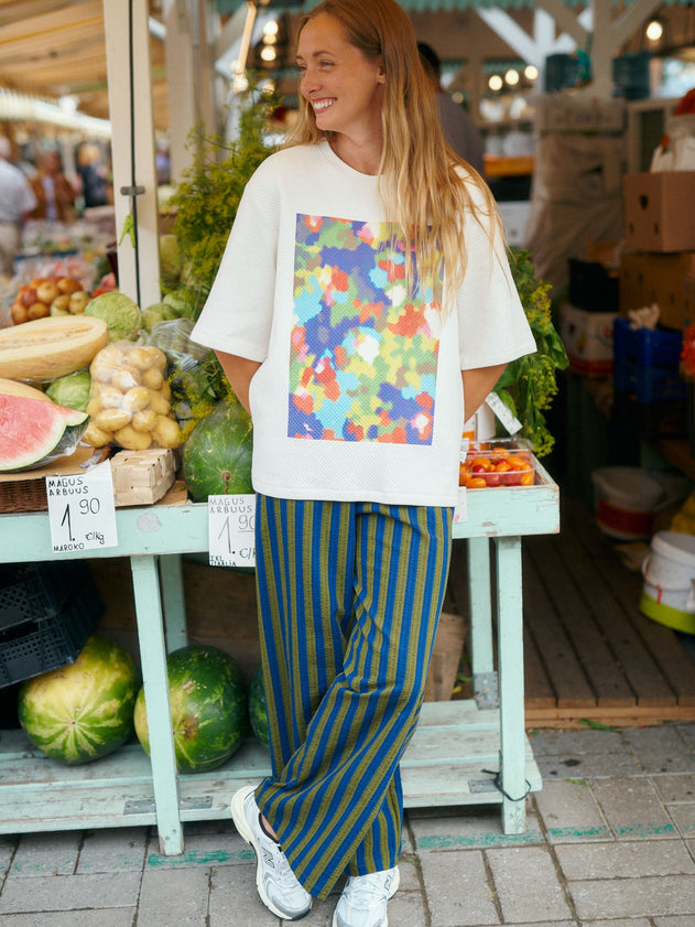 Stripy Seersucker Pants Green/Blue