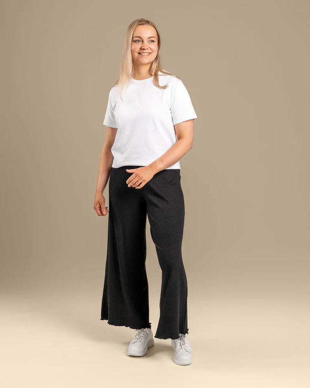 Long Ribbed Culottes Black