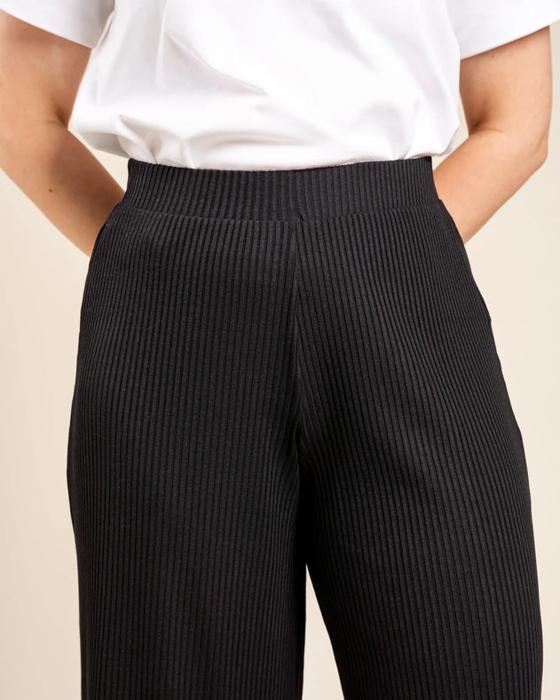 Long Ribbed Culottes Black