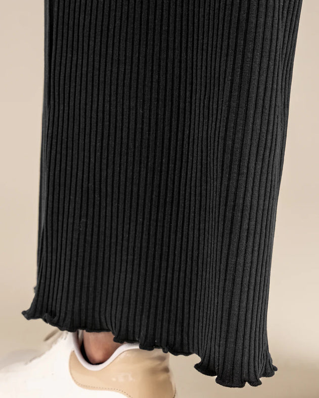 Long Ribbed Culottes Black