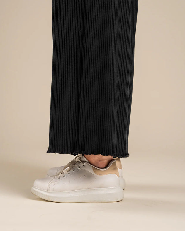 Long Ribbed Culottes Black