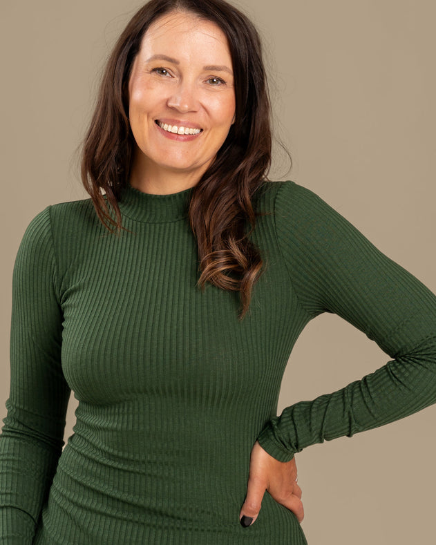 Ribbed Dress Forest Green