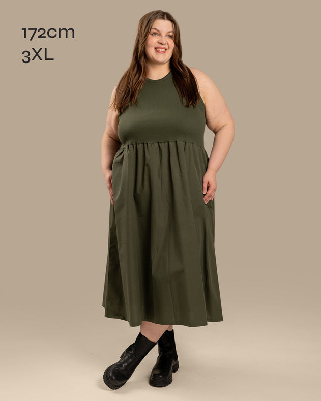 Poplin Top Dress Khaki