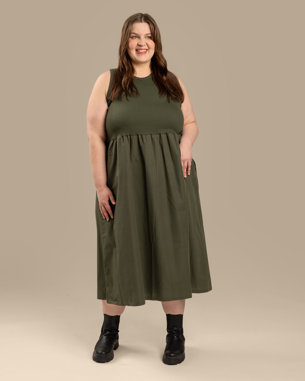 Poplin Top Dress Khaki