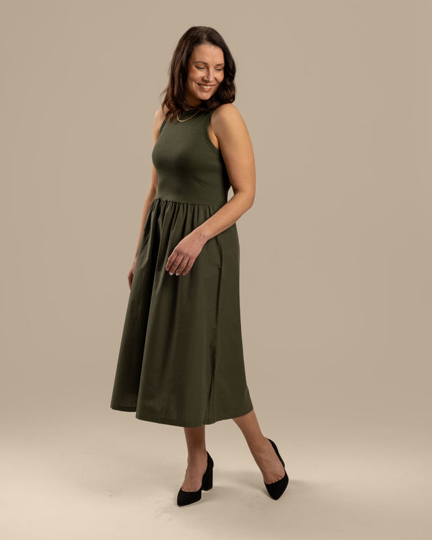 Poplin Top Dress Khaki