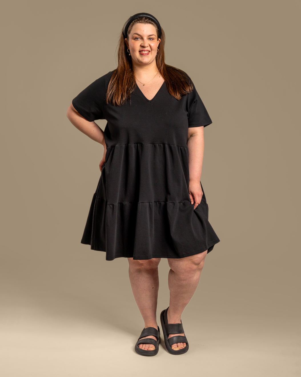 V-Neck Midi Dress Black