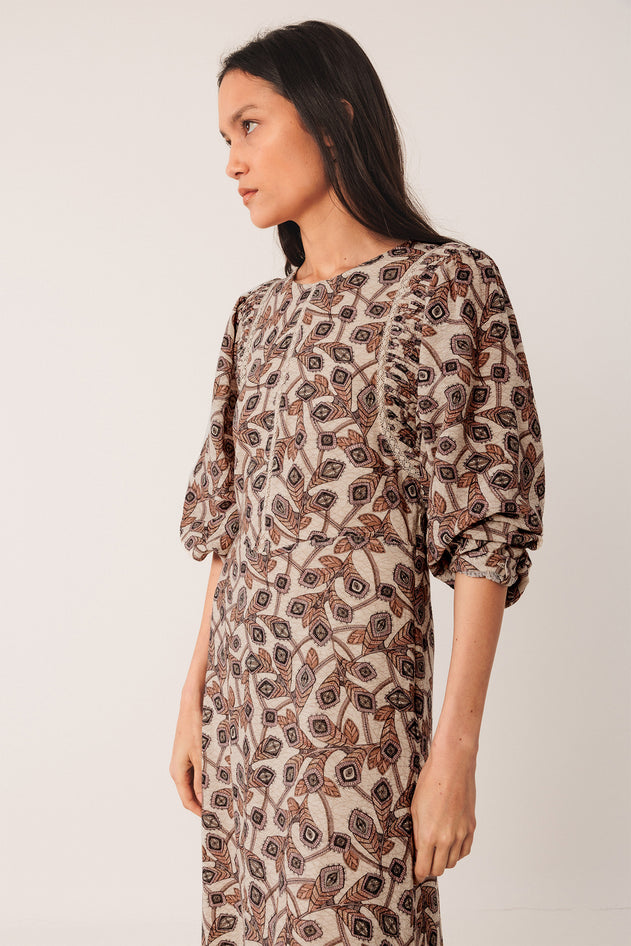 Crepe Cotton Dress Beige