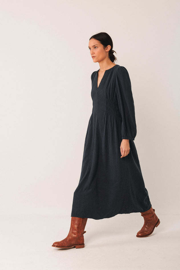 Crepe Cotton Dress Navy