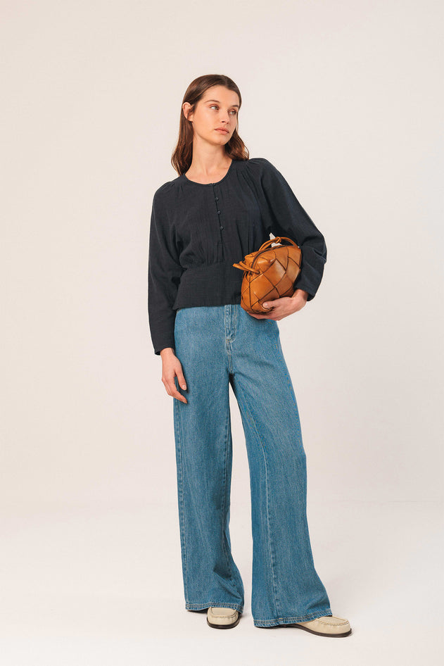 Crepe Cotton Blouse Navy