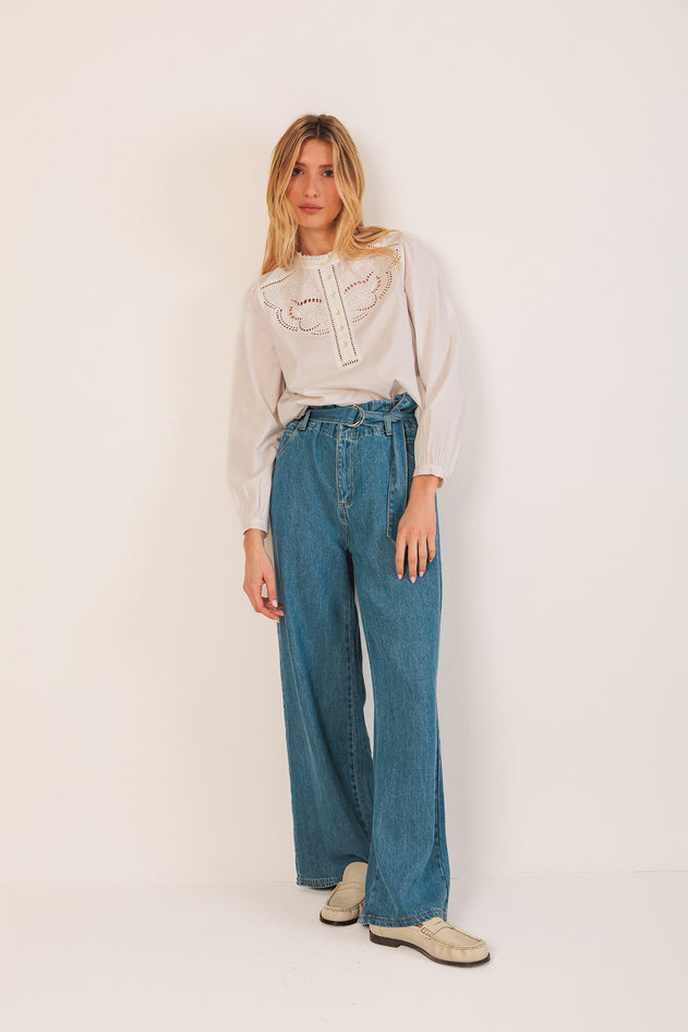 Embroidered Trimmed Blouse White