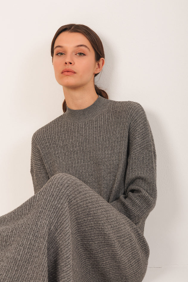 Wide Cable Knit Dress Grey