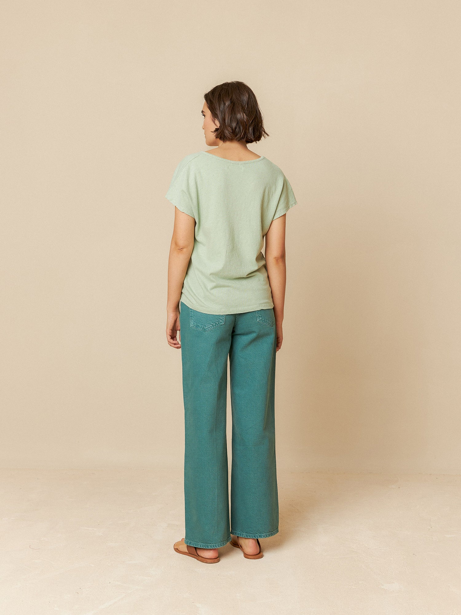 Rustic Effect Melange T-Shirt Cyan