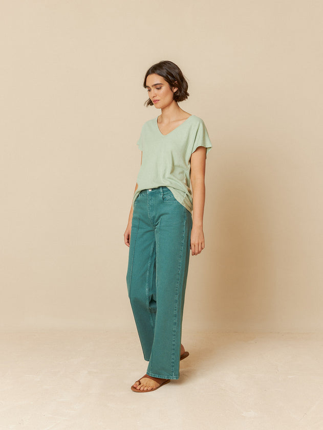 Rustic Effect Melange T-Shirt Cyan