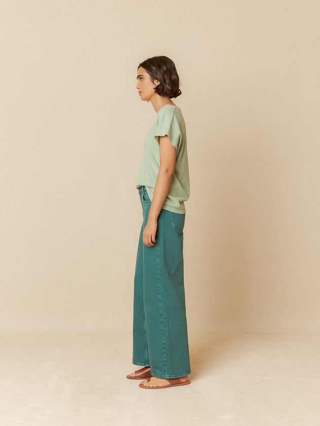 Rustic Effect Melange T-Shirt Cyan