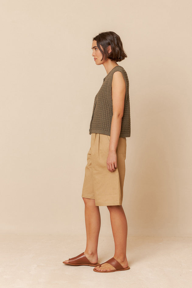 Gabardine Contrast Bermuda Shorts Sand