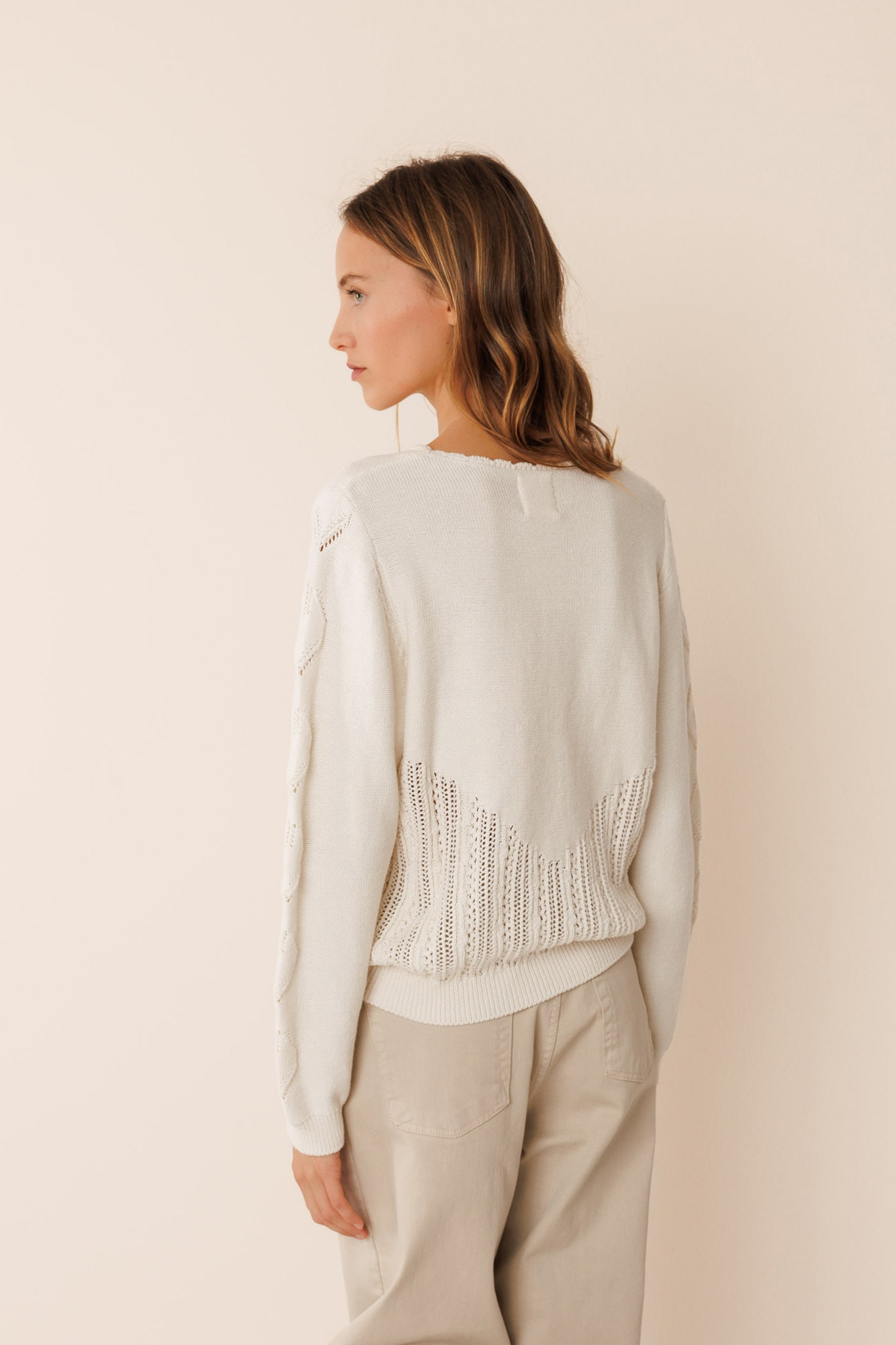Crochet Effect Sweater White