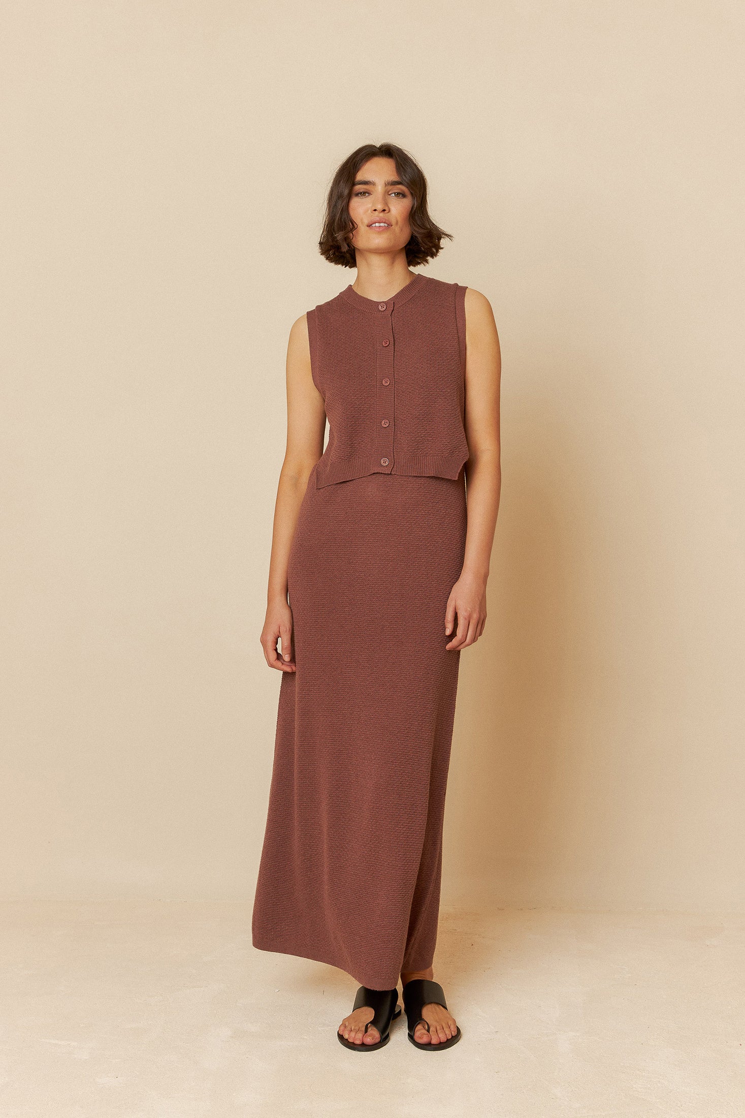 Rice Stitch Knit Dress Chocolate