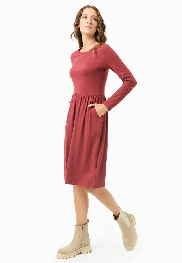 Long-Sleeved Organic Cotton Jersey Dress Merlot