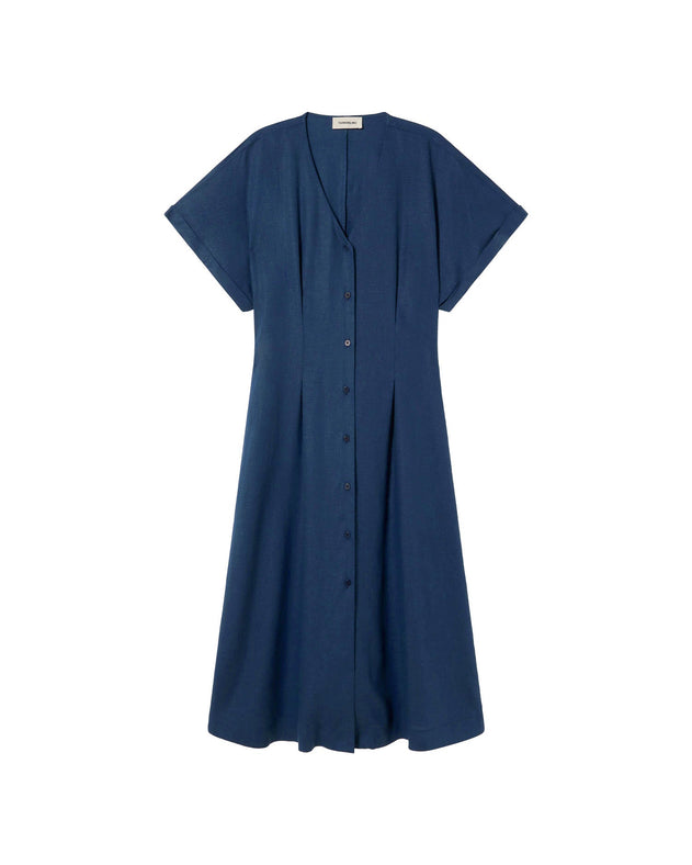 Laura Hemp Blend Button Dress Navy