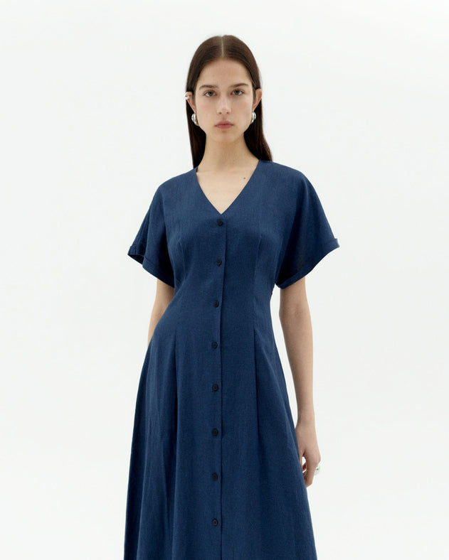 Laura Hemp Blend Button Dress Navy