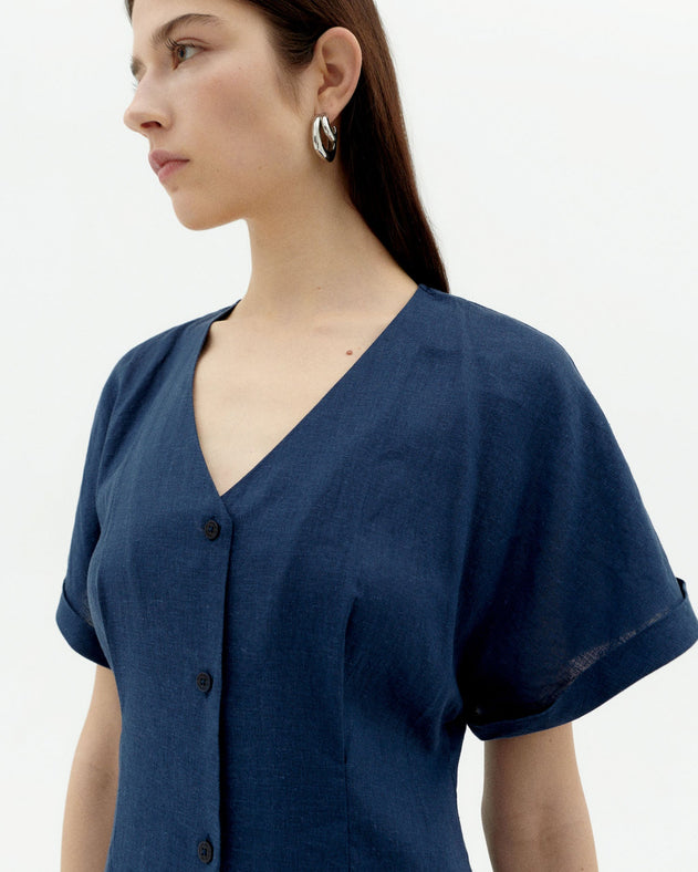 Laura Hemp Blend Button Dress Navy