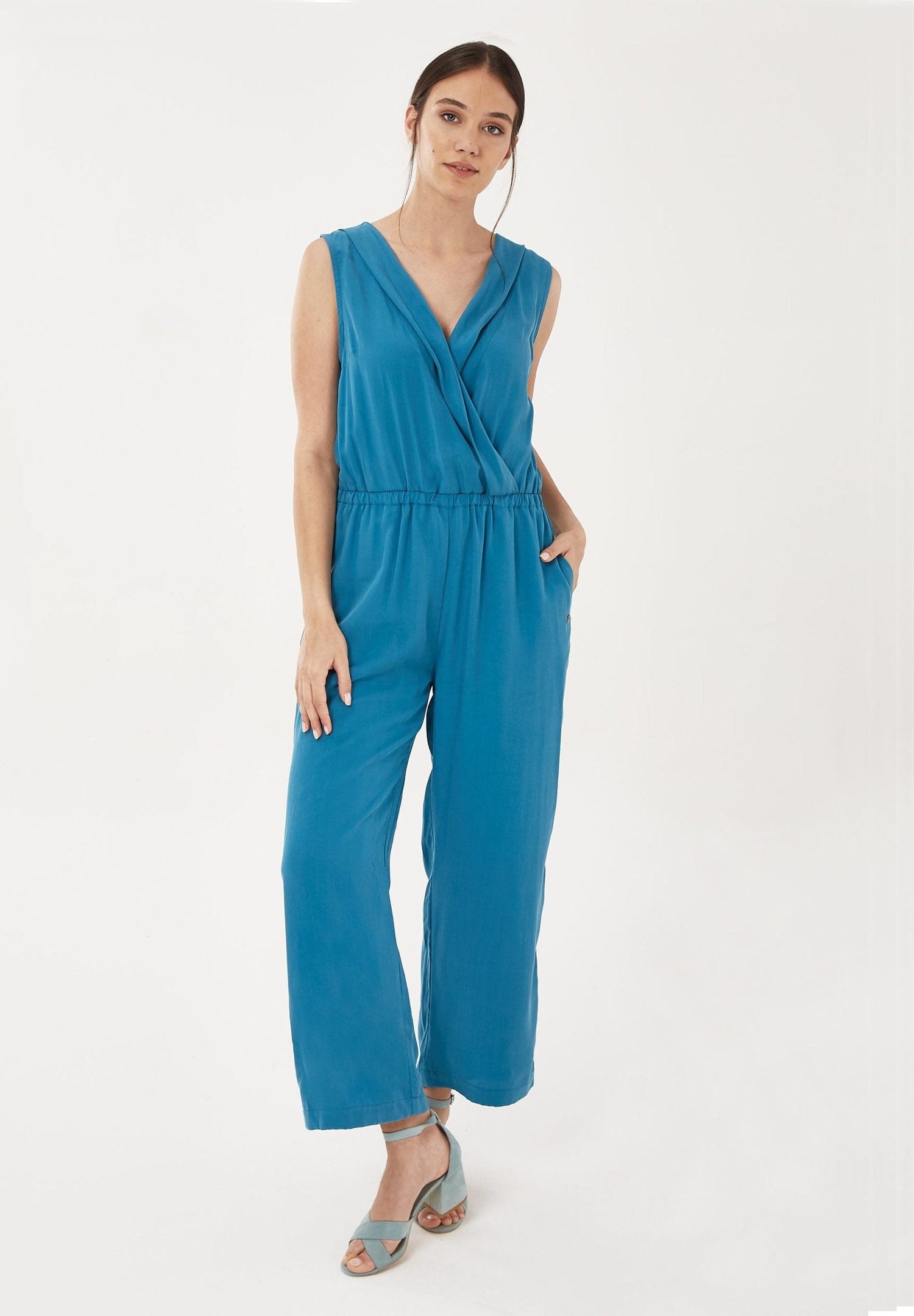 V-Neck Lyocell Jumpsuit Ocean
