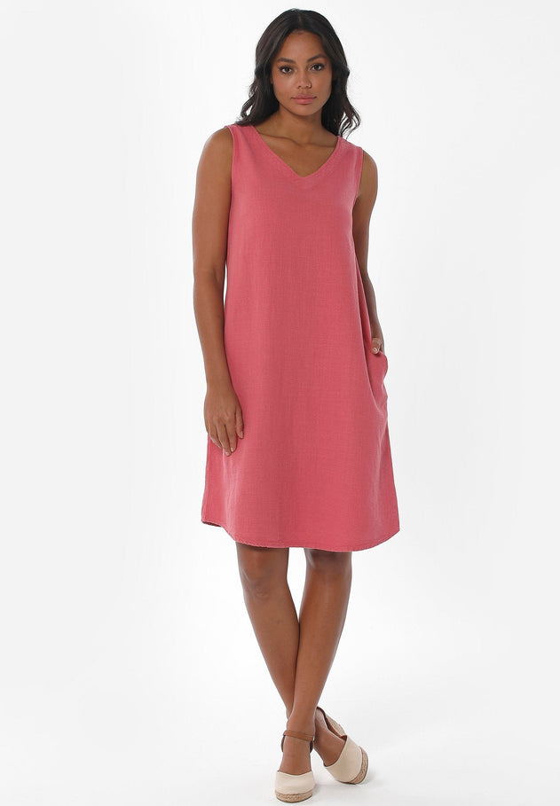 Sleeveless V-Neck Linen Blend Dress Desert Rose