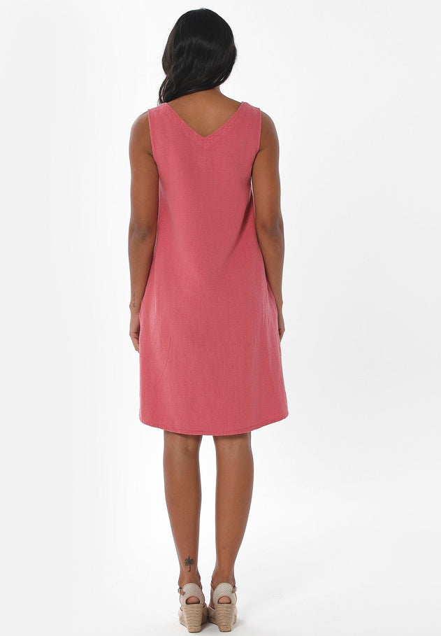 Sleeveless V-Neck Linen Blend Dress Desert Rose