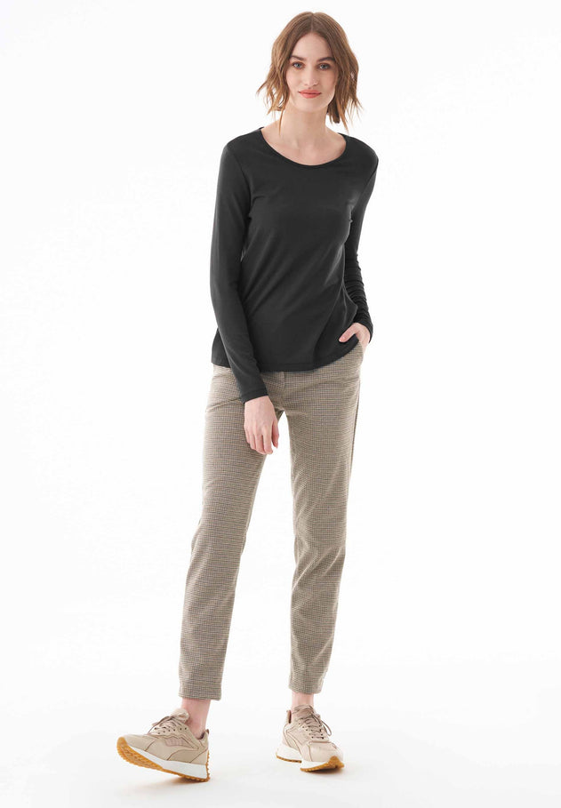 Women's Round Neck Long-Sleeve T-Shirt Black