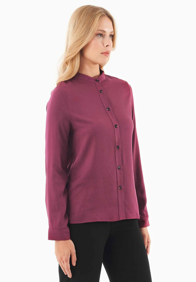 Women's Viscose Button-Up Blouse Wine