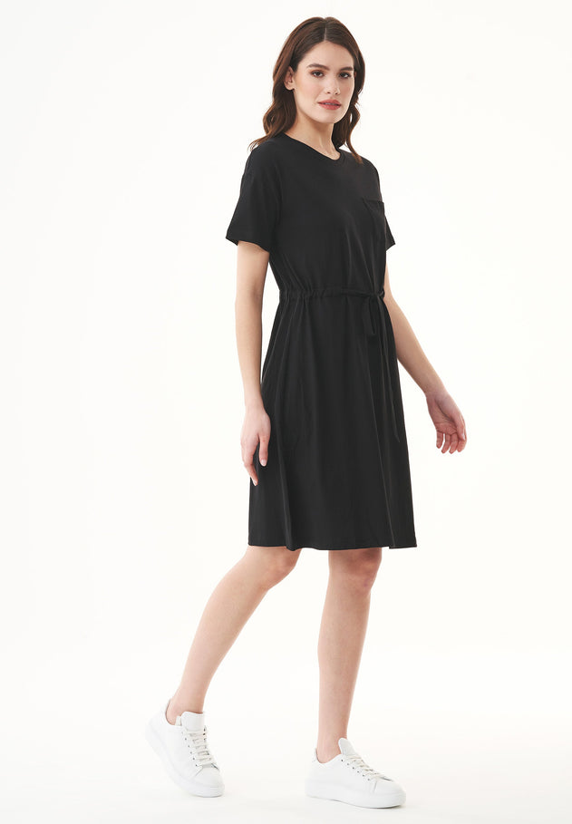 Slub Jersey Dress With Chest Pocket Black