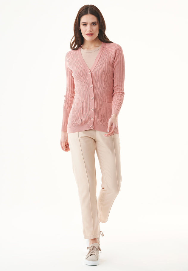 Organic Cotton Cardigan With Buttons Dusty Blush