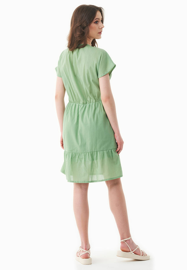 Organic Cotton Voile Tiered Dress Matcha Green