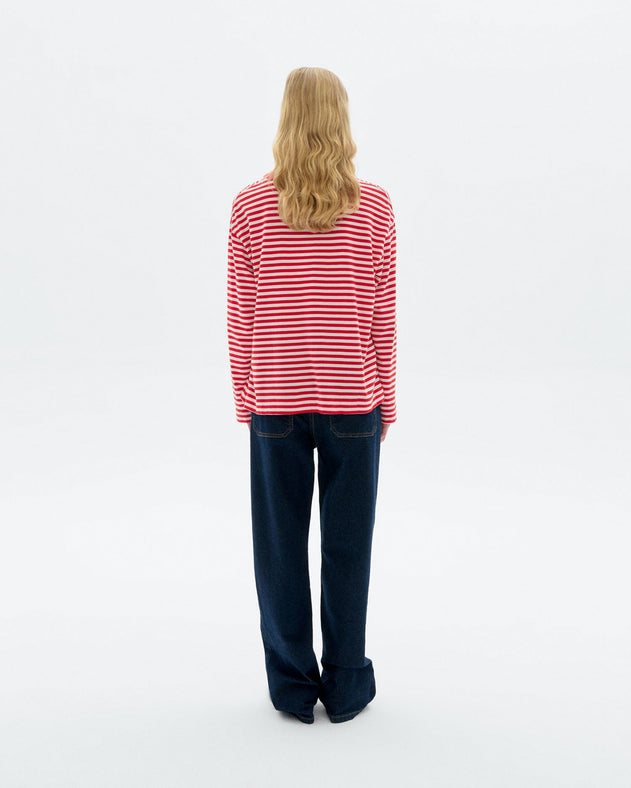 Emily R Long Sleeve Striped T-Shirt Red/White