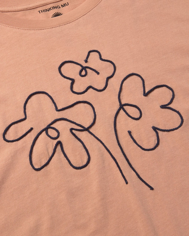 Lucia T-Shirt Hand Embroidered Flower Pink