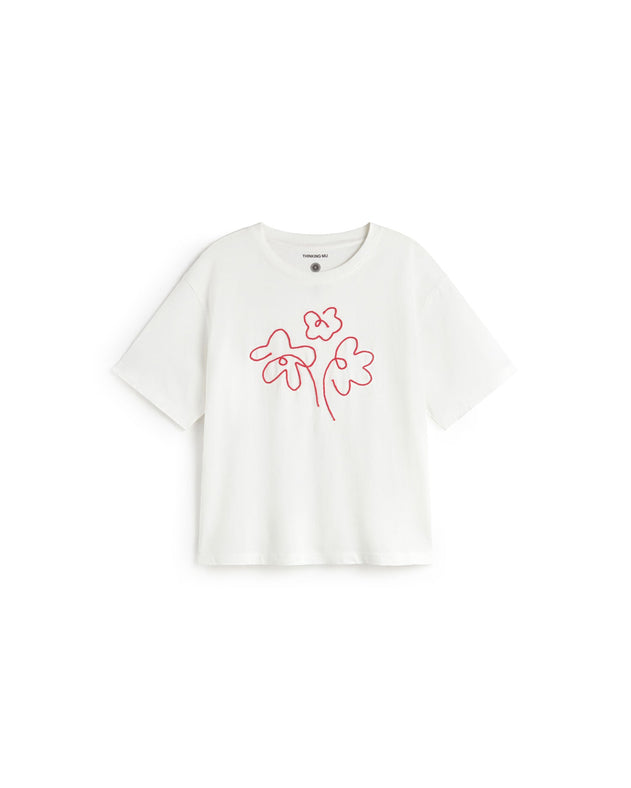 Lucia Hand Embroidered Flower T-Shirt White