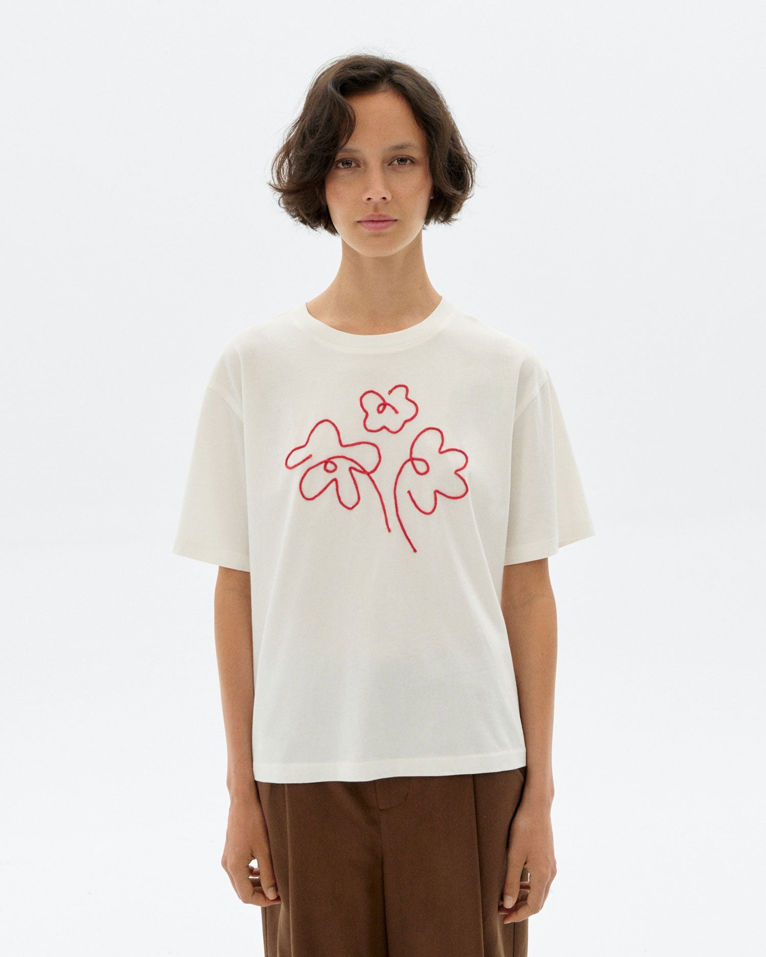 Lucia Hand Embroidered Flower T-Shirt White