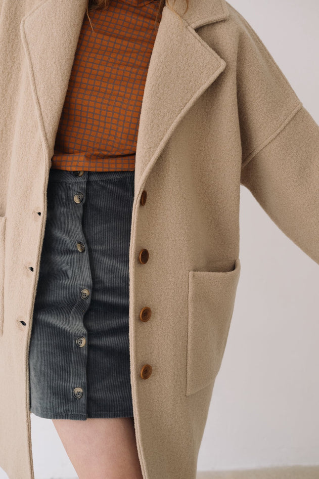 Merino Wool Long Coat in Beige